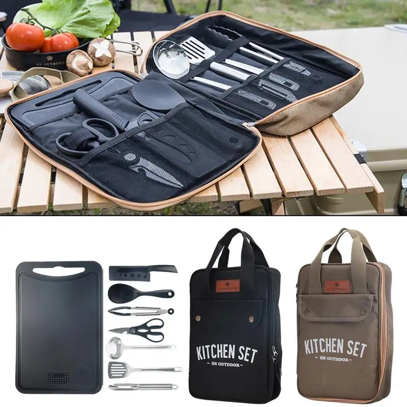 Home Cooking Utensil Set - 8pcs Camping Kitchen Cookware Set Portable